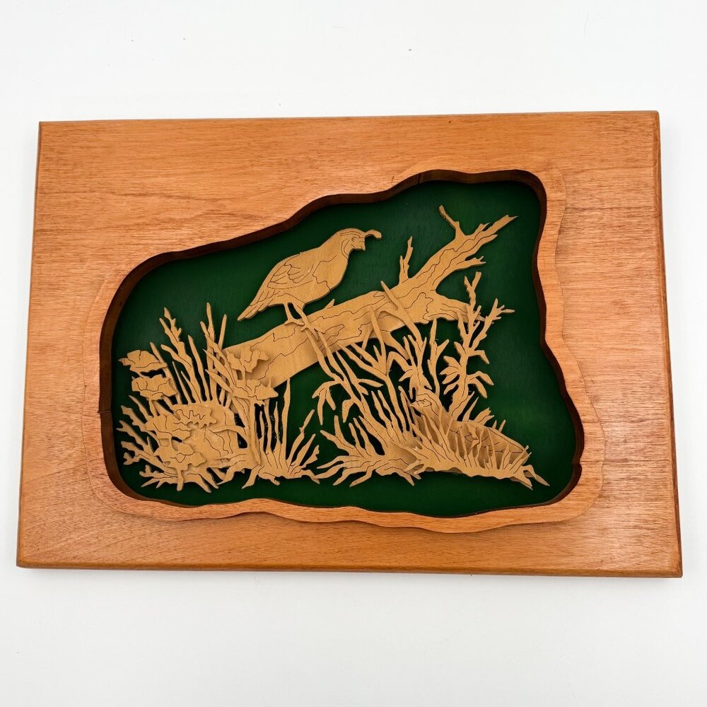 1998 Wood Bird Wall Art Fretwork Quail Signed B Irvine Cabin Decor Rustic